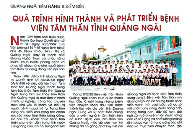Tạp chí Quảng Ngãi Tiềm năng và Phát triển: ''Quá trình hình thành và phát triển của bệnh viện Tâm thần Quảng Ngãi''